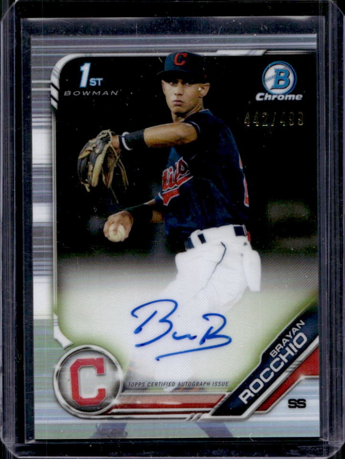 2019 Bowman Chrome Brayan Rocchio Auto 1st Prospect Refractor #/499 Indians