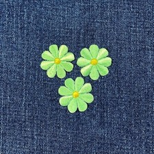 3-Pack Green Daisy Applique Patch - Mini Embroidered Flower Badge 1" Iron On