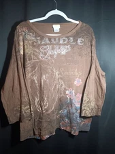 Women’s Artisans Saddle Up Cowgirl Horse XXL Brown 3/4 Sleeve Y2Kcore Western