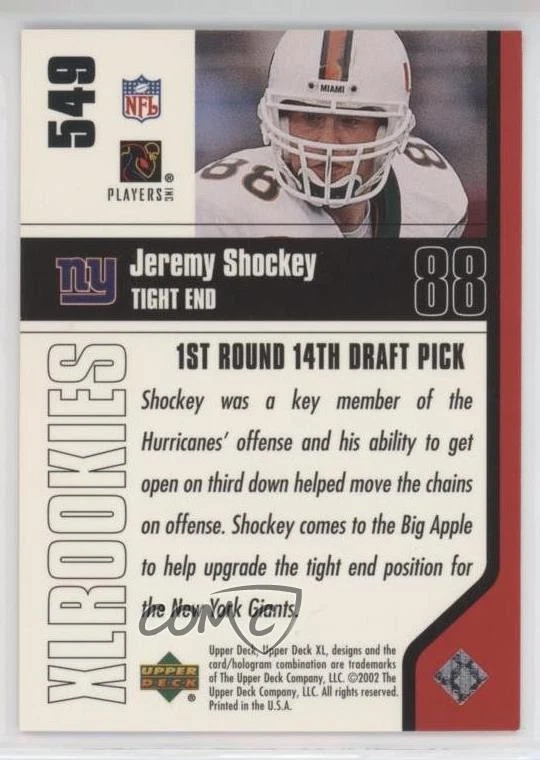 2002 Upper Deck XL XL Rookies Holofoil /65 Jeremy Shockey #549 Rookie RC - Image 2 of 2