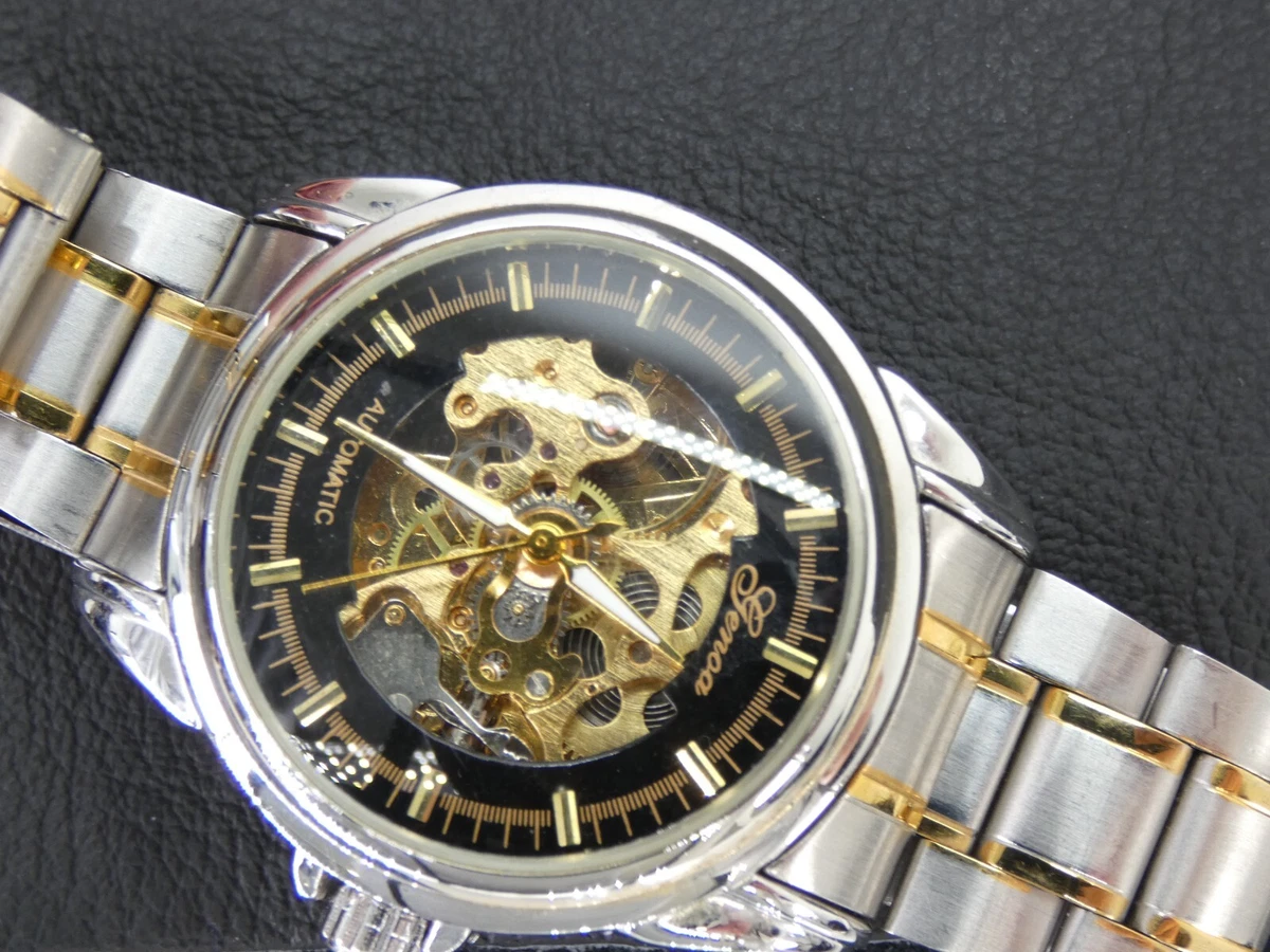 Genoa Skeleton Automatic Wrist Watch Mens Mechanical Wind Up