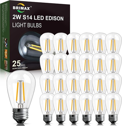 E26 LED Replacement Light Bulbs 2W S14 Clear Globe Edison Bulb 2700K Warm White - Picture 2 of 20