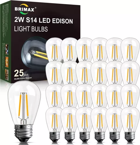 E26 LED Replacement Light Bulbs 2W S14 Clear Globe Edison Bulb 2700K Warm White