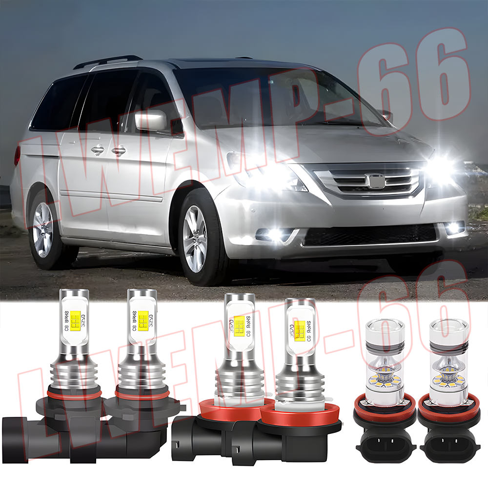 Full LED Headlight Hi/Low Beam + Fog Light Kit – Fits Honda Odyssey 2011-2020 – 6 Bulbs 6000K