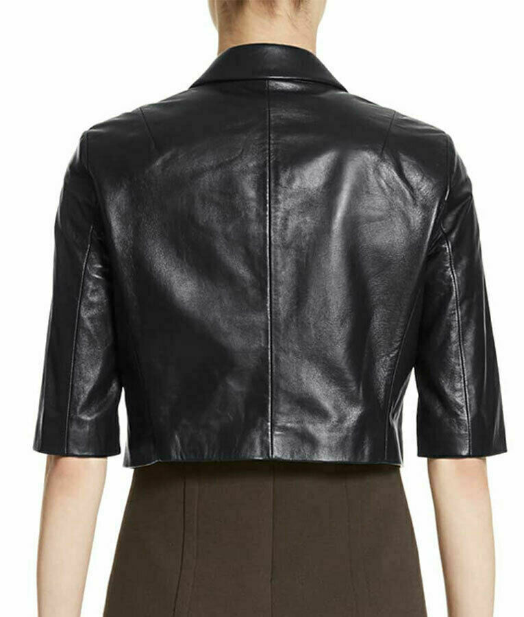 Women's Black Lambskin Leather Cropped Moto Bolero Shrug Biker Jacket s