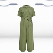 Ex Women’s Plus Size Short Sleeve Jumpsuit in Khaki Green (Defect) Without Belt