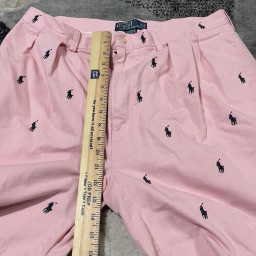 VTG Polo Ralph Lauren Shorts Men 34x8.5 Pink All Over Pony Print Tyler Chino - Picture 8 of 11