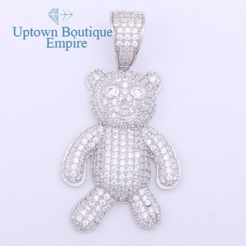 Puffy Teddy Bear Emoji Men Women's 925 Sterling Silver Gold CZ Pendant Charm*ADI - 第 7/9 張圖片