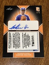 CARTER HOLTON 2020 Leaf Perfect Game JERSEY TAG PATCH AUTO #1/1 VANDY, BRAVES