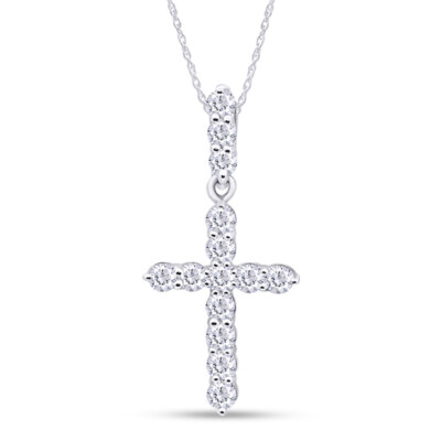 CT Natural Diamond Cross Pendant Necklace 18