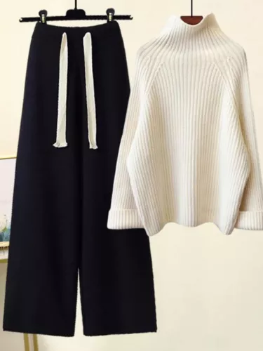 Conjunto de dos piezas de chándal para mujer suéter tops conjuntos pantalón traje tejido para mujer - Imagen 4 de 35