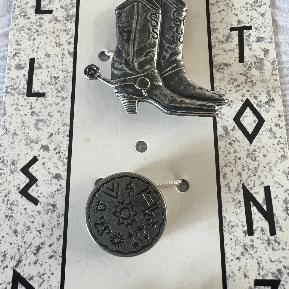 Western Theme Silver Button Covers 5 Vintage Cowboy Boots Hat Saddle Nickel - Image 3 of 4