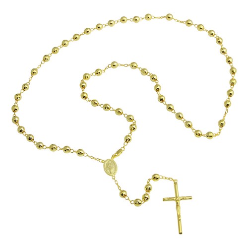 Sterling Silver 925 Gold Plated Diamond-Cut Bead 3, 4,6 MM Rosary Necklace 26" - Picture 2 of 2