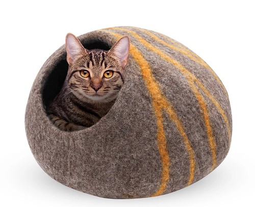 Cueva de lana para gatos / cama para gatos / casa cálida para gatos / lana natural fieltro a mano para gatos - Imagen 15 de 16