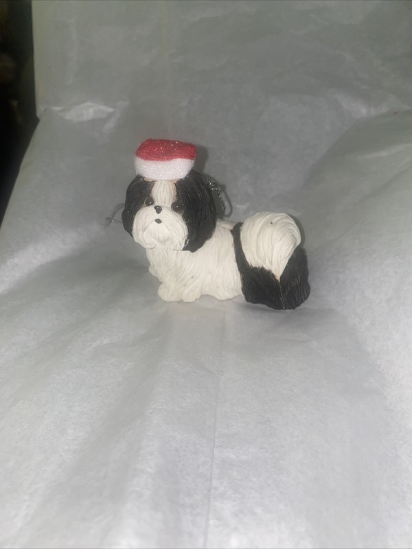 Maltese Dog Christmas Holiday Ornament White & Black Sandicast