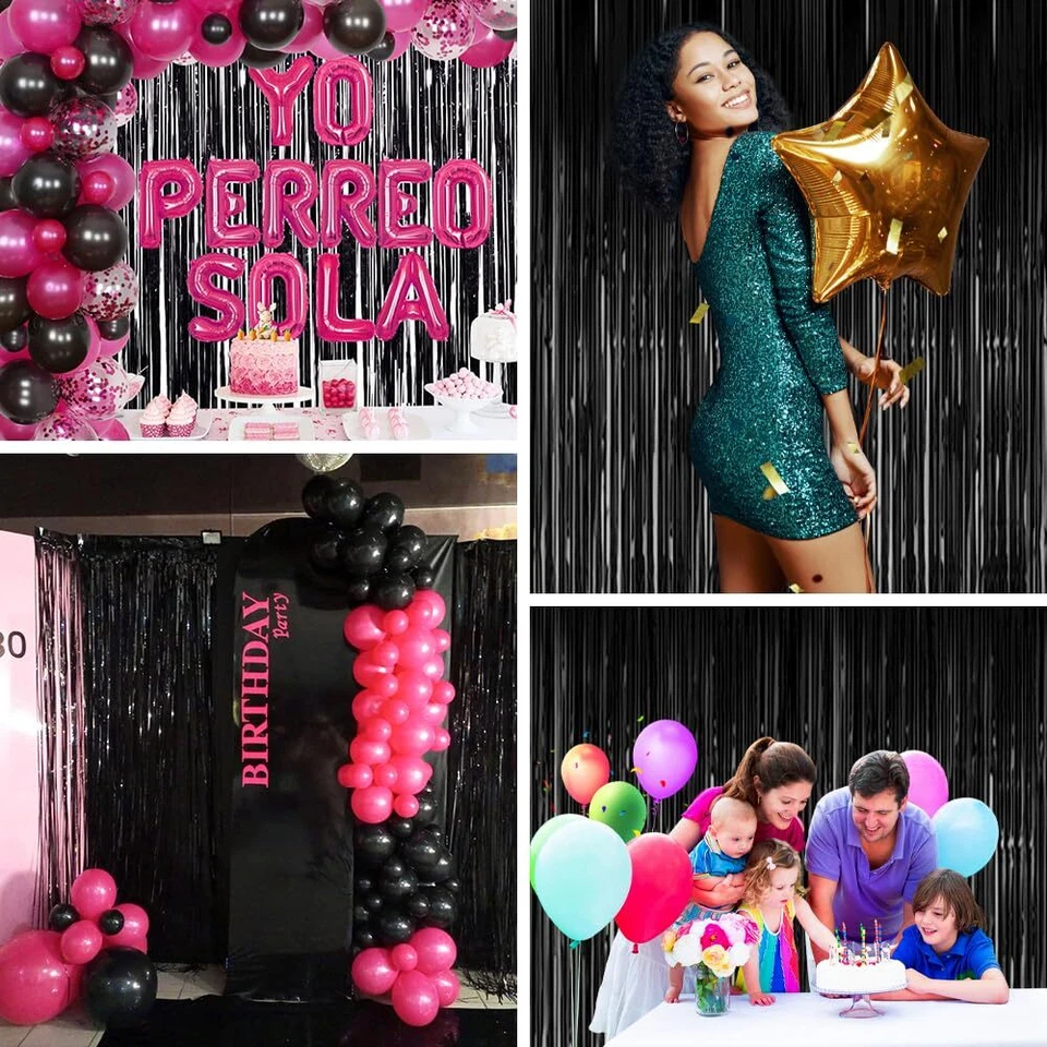 6 Pièces Rideau Anniversaire 1m X 2m Noir Rideau Métallique de Frange Rideau ... - Photo 3/4