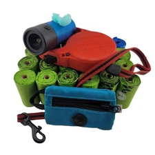 Dog Waste Bag Refill Rolls With Used Dispenser & Used 16' Leash Holder Set