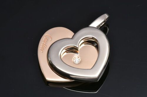 Haut pendentif charme double cœur Cartier or blanc 18 carats or rose avec diamant - Photo 1 sur 5