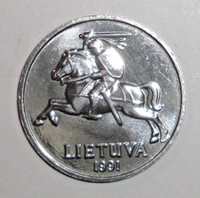 1991 Lithuania 5 centai Coin Knight on Horse Animal Wildlife