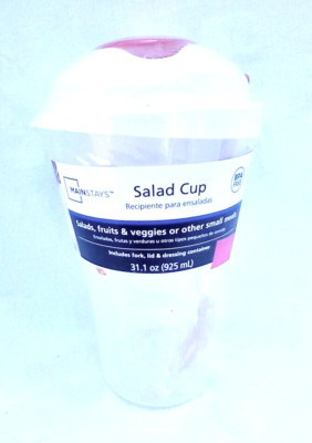 NEW Portable Salad Cup, Lid and Fork; Shaker Cup & Dressing Holder Container