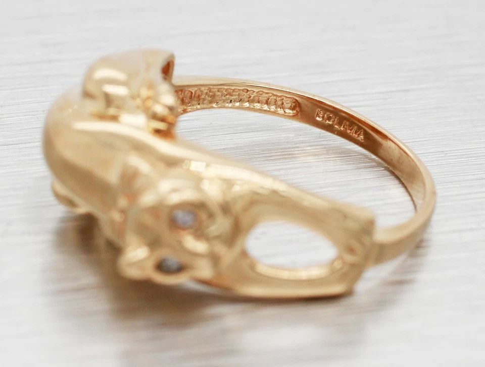 Anillo de pajarita de gato con ojos de diamante de diseñador - oro amarillo de 14 k gatito talla 5,25 Foto 4 de 4