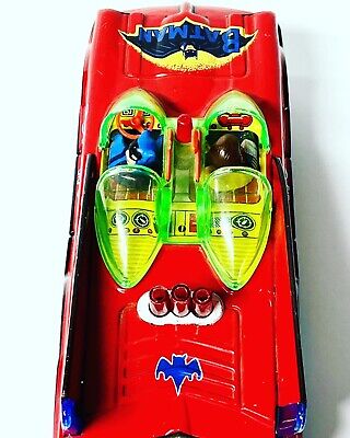 VINTAGE JAPAN AOSHIN TIN BATMOBILE BATMAN & ROBIN RARE RED TIN BATTERY TOY  1972