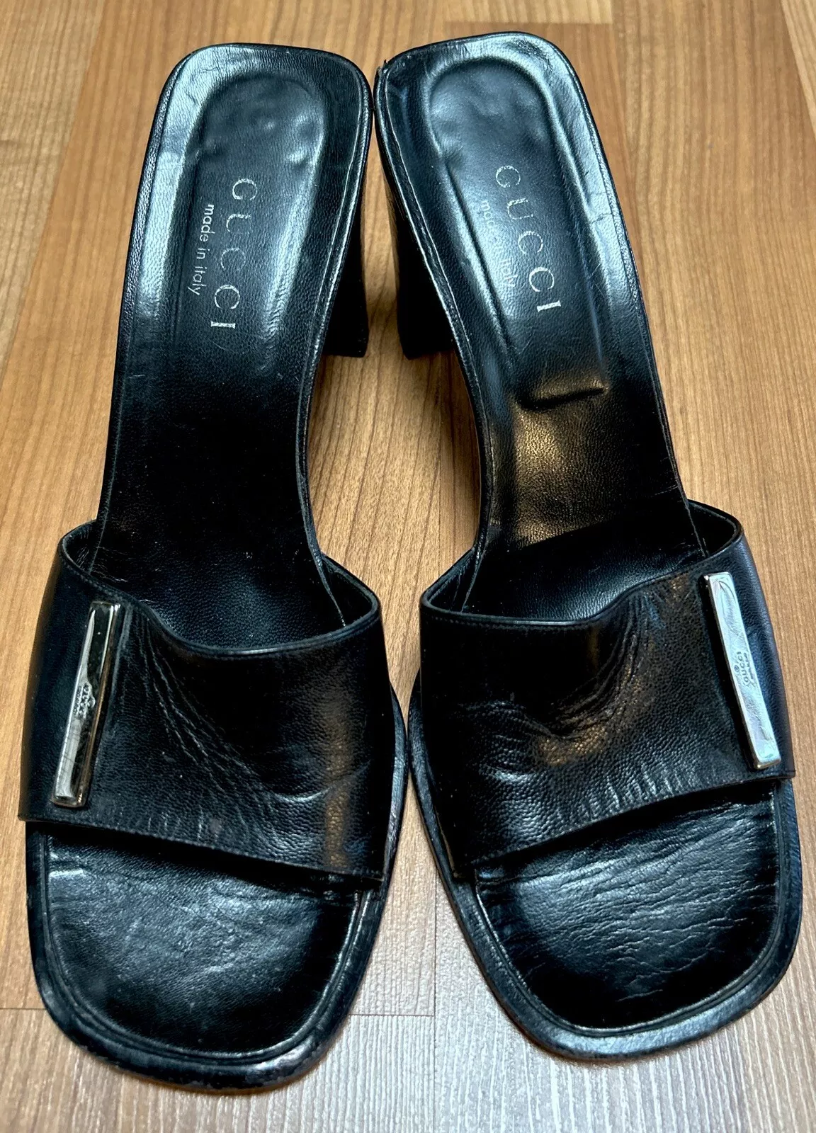 Sandales mules GUCCI talon cuir noir taille 8,5 B occasion confortable