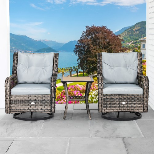 3PC Patio Swivel Glider Rocker Wicker Bistro Furniture Conversation Chairs - Picture 9 of 11