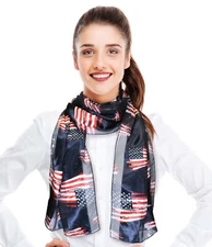 CBC Crown Women's Lightweight Silk Feeling USA American Flag Scarf 13"x60"