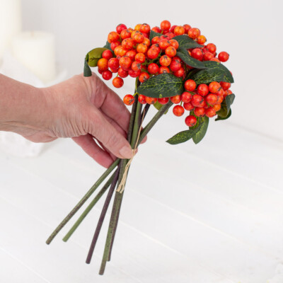 Factory Direct Craft Artificial Orange and Yellow Berry Bundle Floral Decor