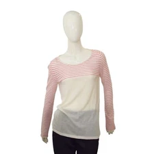 Lutz & Patmos White Pink Striped Cashmere Top Long sleeve Knit Sweater size L