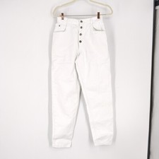 Vintage 80s Bonjour White High Waist Zigzag Button Fly Mom Jeans Size 9/10