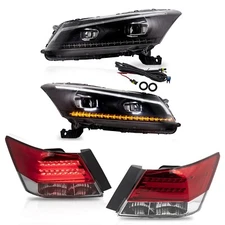 Customized LED Headlights+RED CLEAR Tail Lights for 2008-2012 Honda Accord