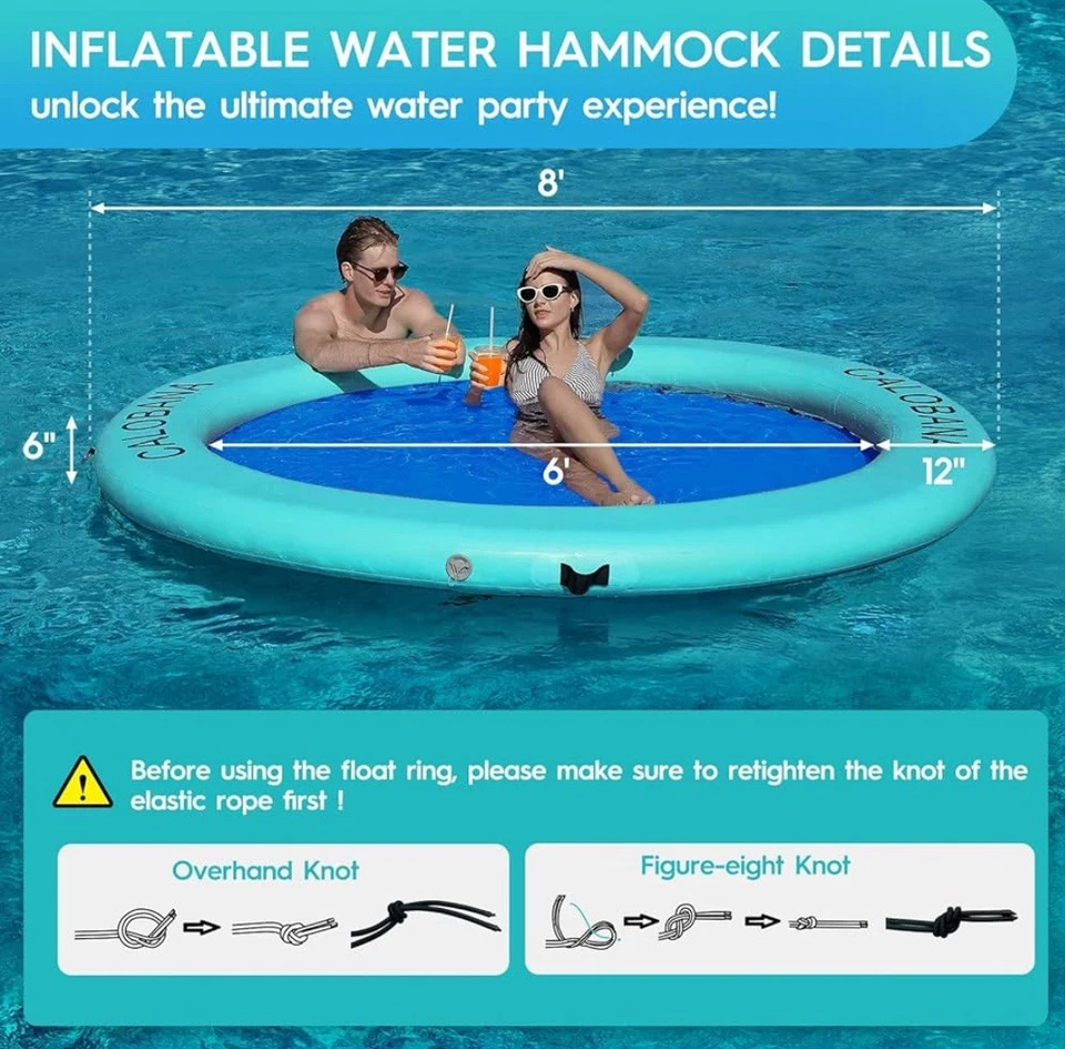 Hamaca de agua inflable anillo flotante redondo de 8’ balsa flotadora de río de alta resistencia Foto 2 de 4