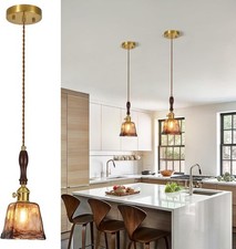 Amber Glass Vintage Pendant Light Height Adjustable Handmade Glass X2