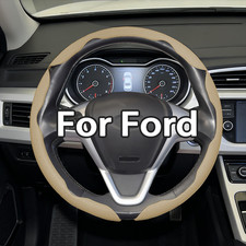 Car 3pcs Segmented Steering Wheel Cover For Ford Leather Anti-skid Sport Beige
