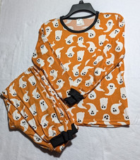 Unisex Youth Halloween Orange w/White Ghosts 2pc Pajamas S Med long sleeve