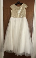 Custom Gold Sequin Cap Sleeve Bodice With Tulle Skirt, Double Lined Formal Zip