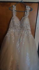 Ivory Lace Tulle Ball Gown Wedding Dress V-Neck Sleeveless Corset Back size 18W