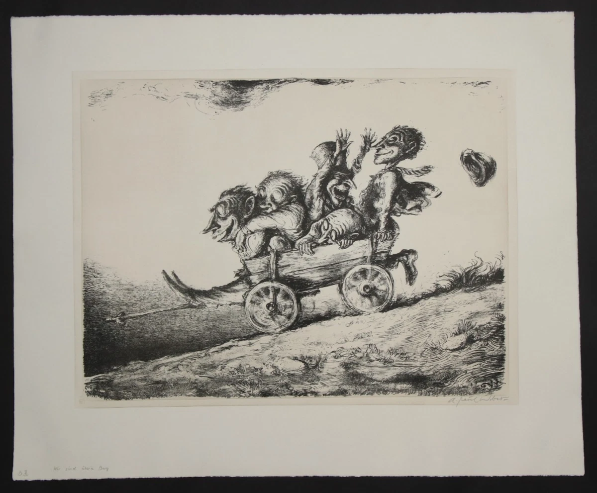 Andreas Paul WEBER Lithographie "Wir sind über'n Berg" handsigniert Original