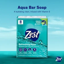 Zest Deodorant Bar Soap, Hydrating Moisture for All Skin Types, Aqua