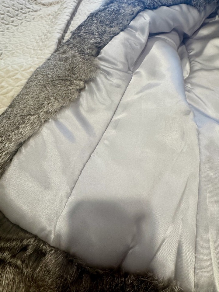 Vintage Women’s Grey Collared Rabbit Fur Jacket Medium Hong Kong Retro ...