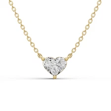 14K Yellow Gold 0.25CT Lab Grown Floating Heart Shape Diamond Solitaire Pendant