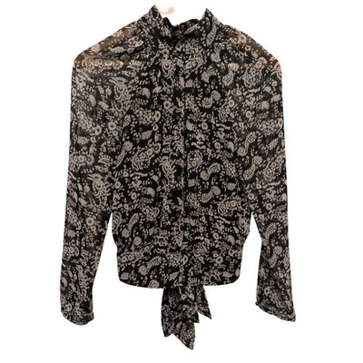 Rebecca Minkoff Floral Paisley High Neck Tie Back Blouse Sheer Back Chic Boho