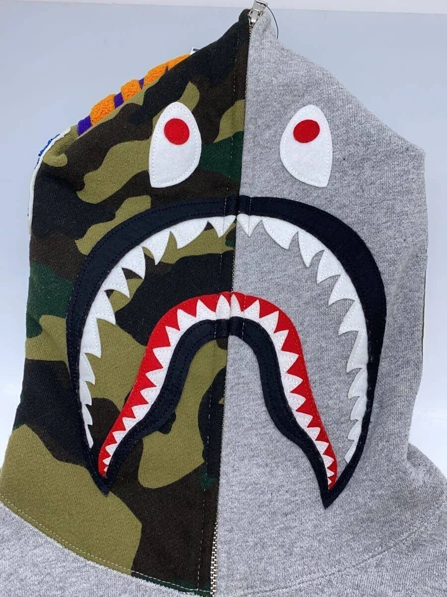 A BATHING APE (BAPE) Felpa con cappuccio e zip BAPE A Bathing Ape M grigia cotone manica destra macchia #ED AZA