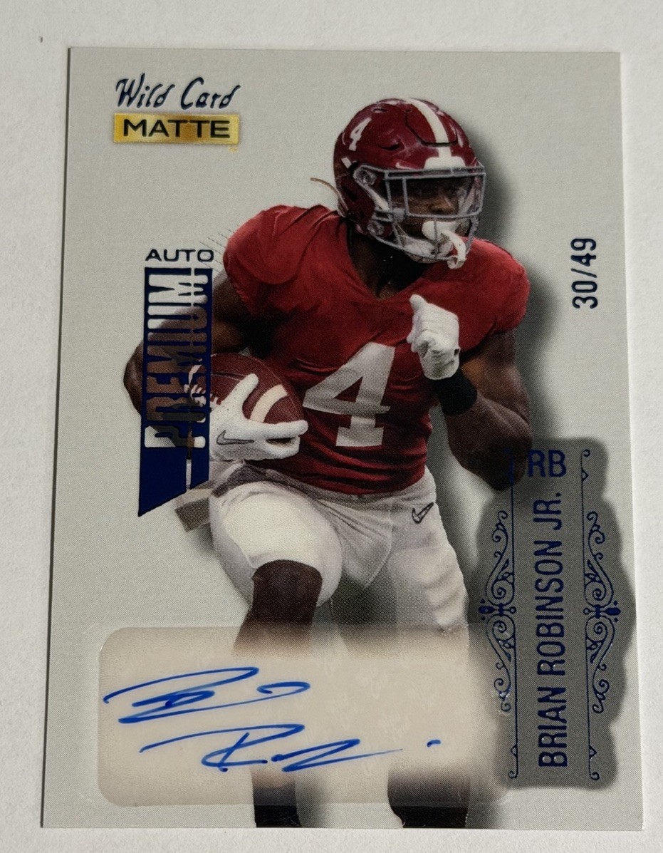 Brian Robinson Jr. Wild Card Matte White Draft Pick Premium Autographs #MBA Blue Foil