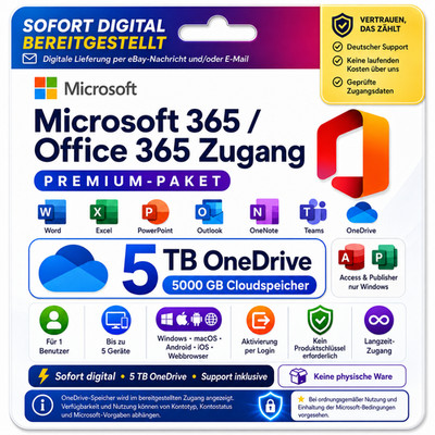 Microsoft Office 365 Apps | Langzeit-Zugang | bis 5 Geräte | Win Mac iOS