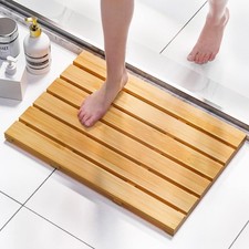 Bamboo Bath Mat - Non Slip Waterproof Wooden Shower Floor Mat for Bathroom,
