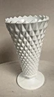 Vintage Milk Glass Diamond Patter 8 Inches Tall, Flower Vase 1950s