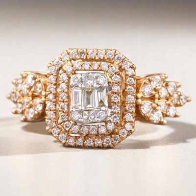 0.71ct Natural Diamond Halo Ring 14k Gold Bridal Statement